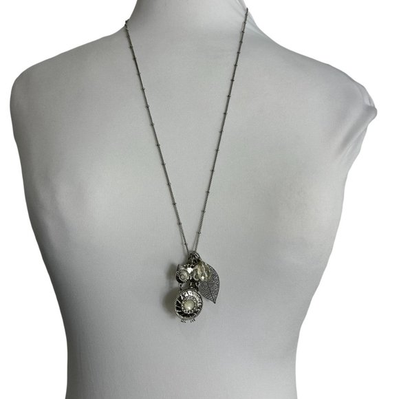 Etc! Necklace Silver Tone Dangle Charms Owl Leaf Heart Eiffel Tower Rhinestones - Picture 12 of 12